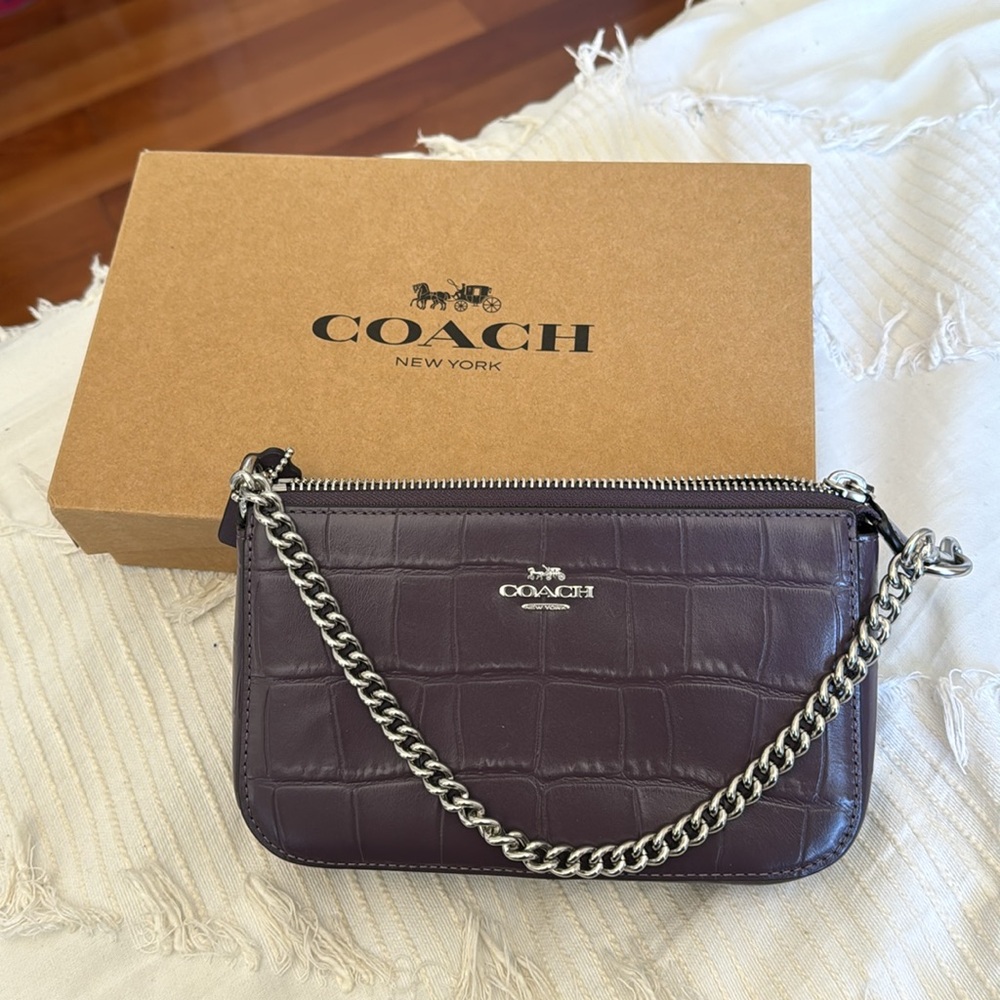 Coach Purple Croc-Embossed Chain Bag